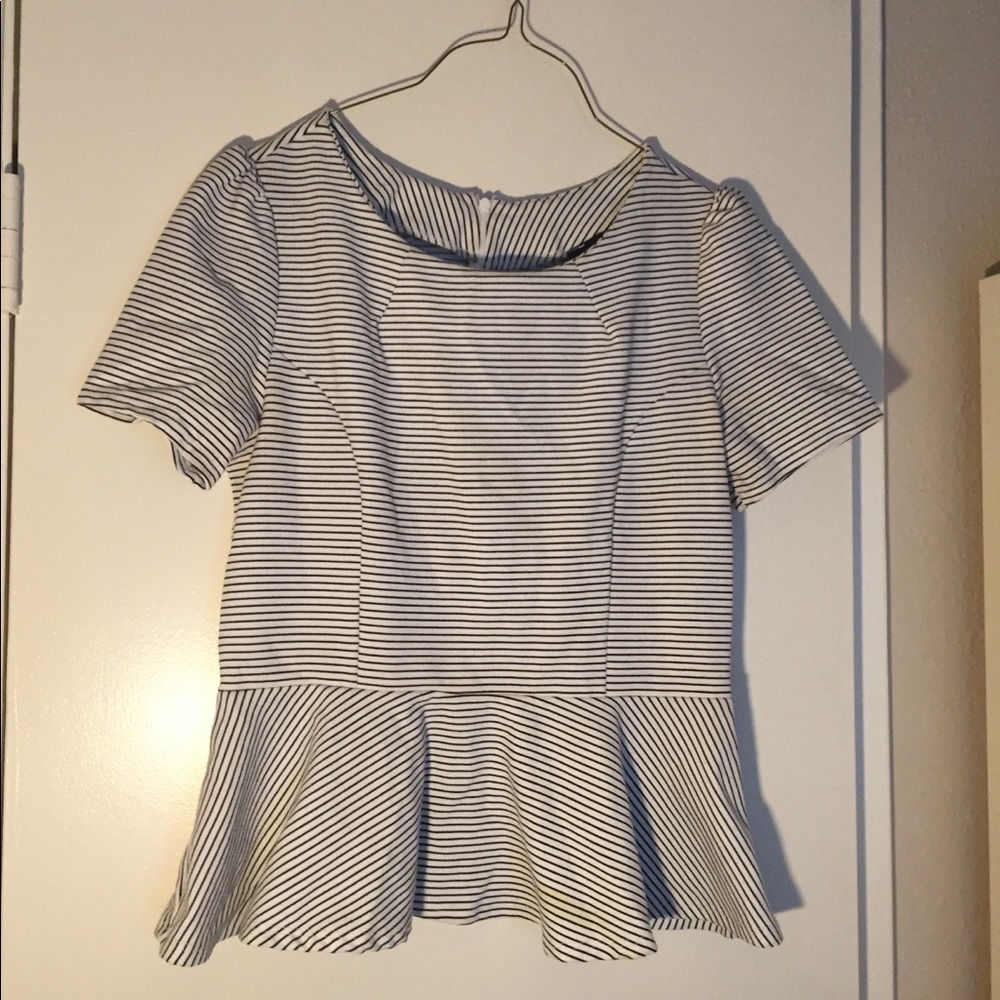 White and black striped short sleeve top